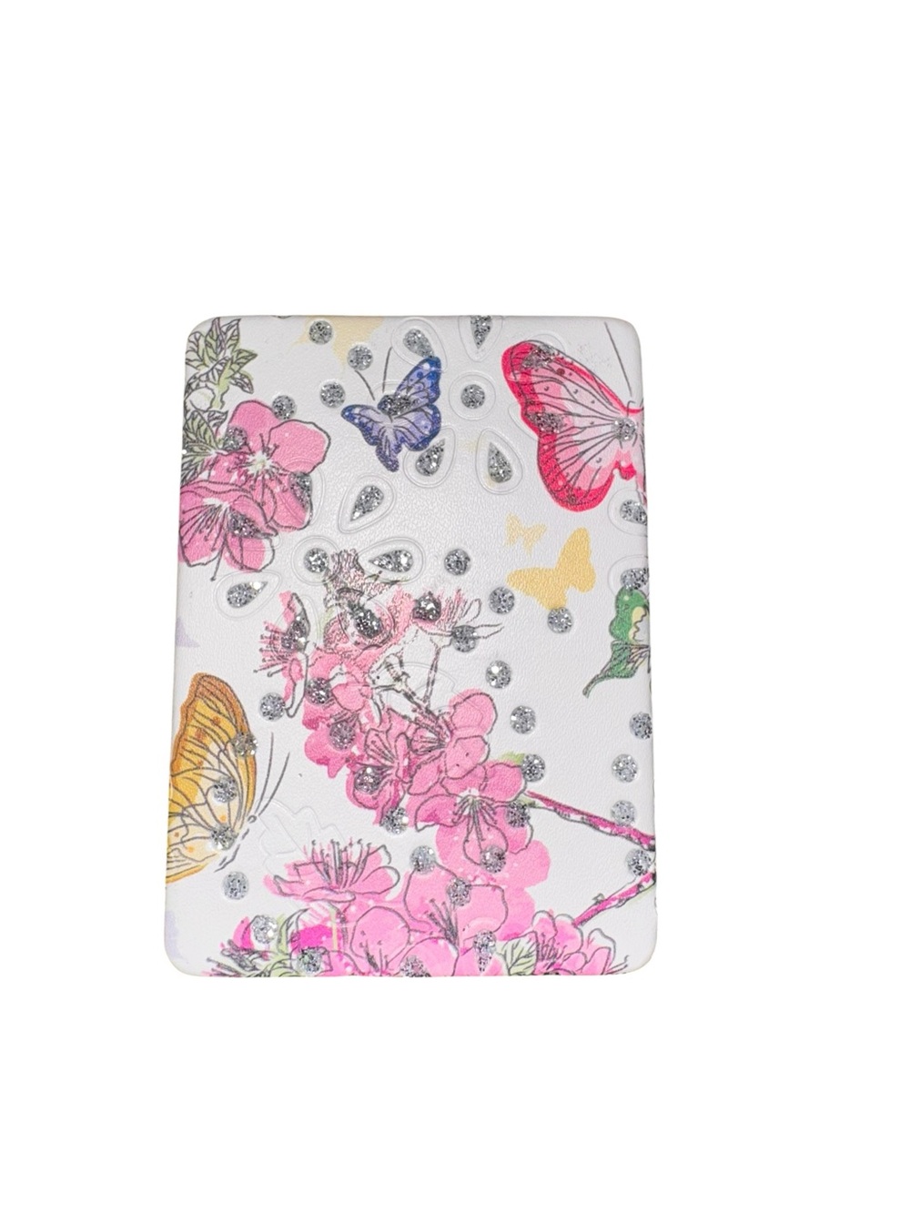 Floral Butterfly compact mirror - White with Pink Accents